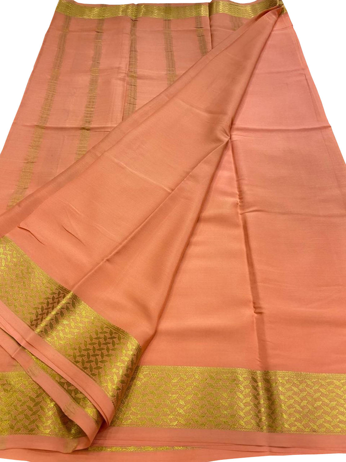 Orange Handloom Mysore Pure Crepe Silk Saree - Luxurion World