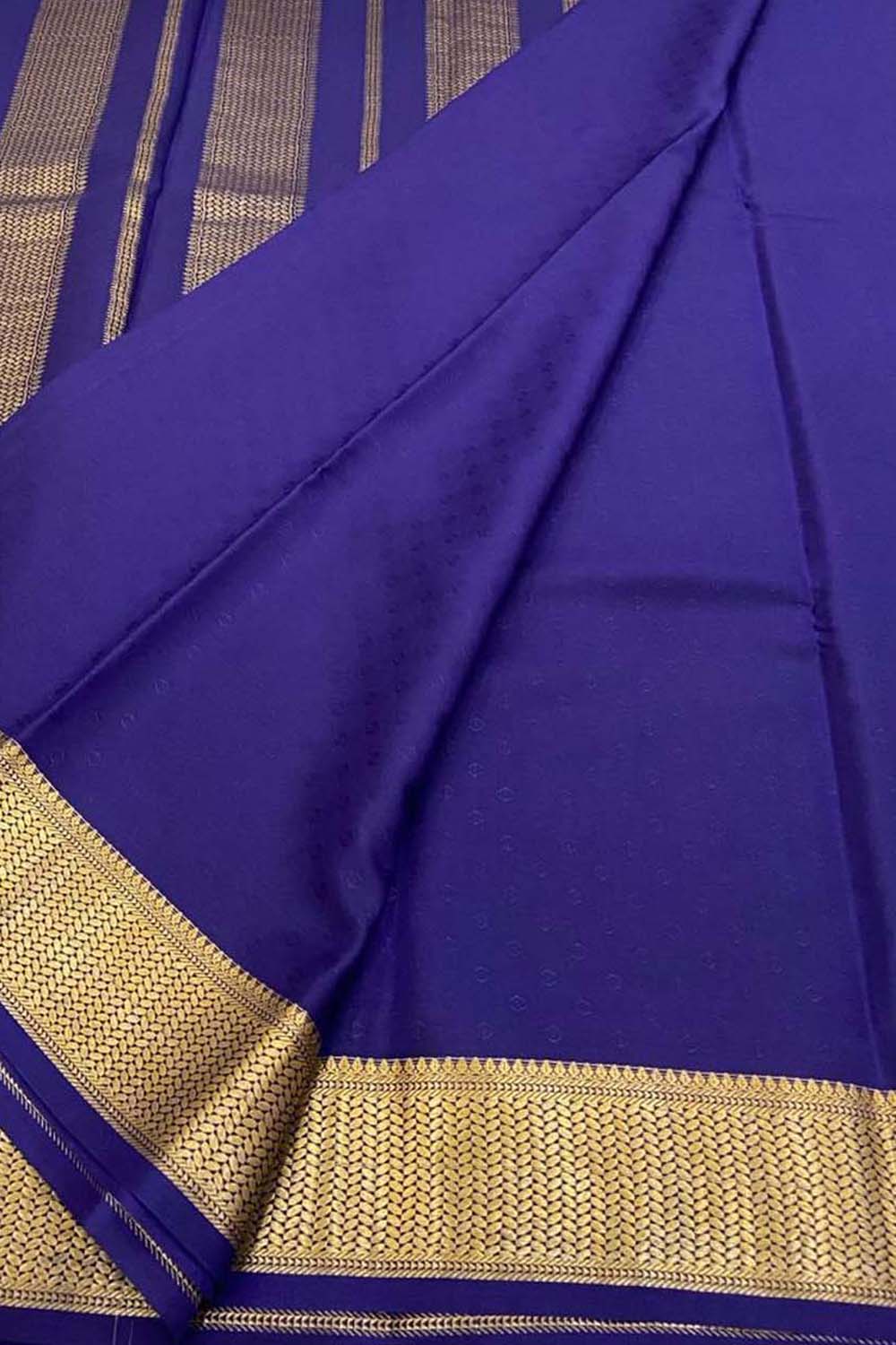 Blue Handloom Mysore Pure Crepe Silk Saree - Luxurion World