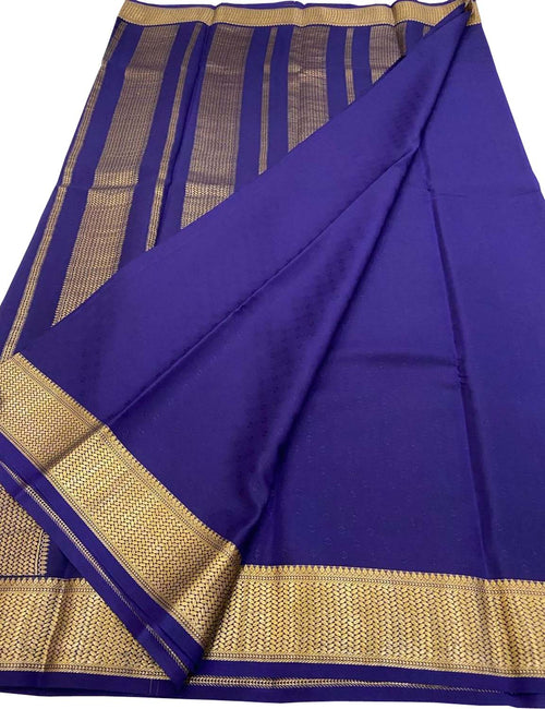 Blue Handloom Mysore Pure Crepe Silk Saree - Luxurion World
