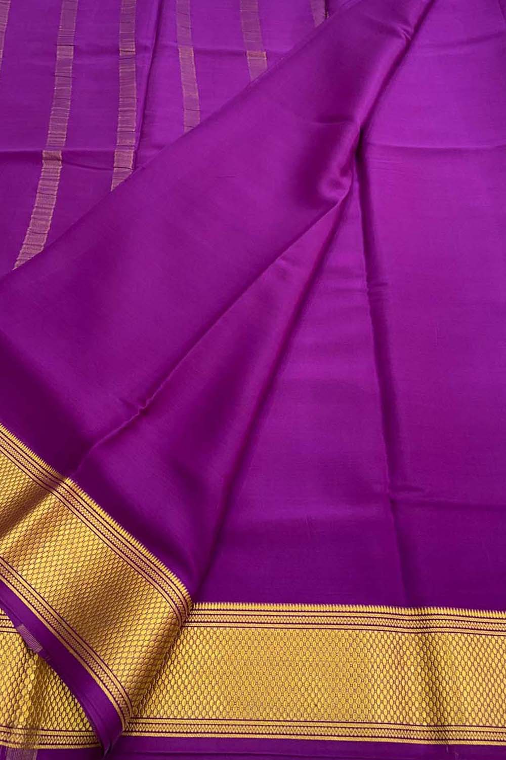 Pink Handloom Mysore Pure Crepe Silk Saree - Luxurion World