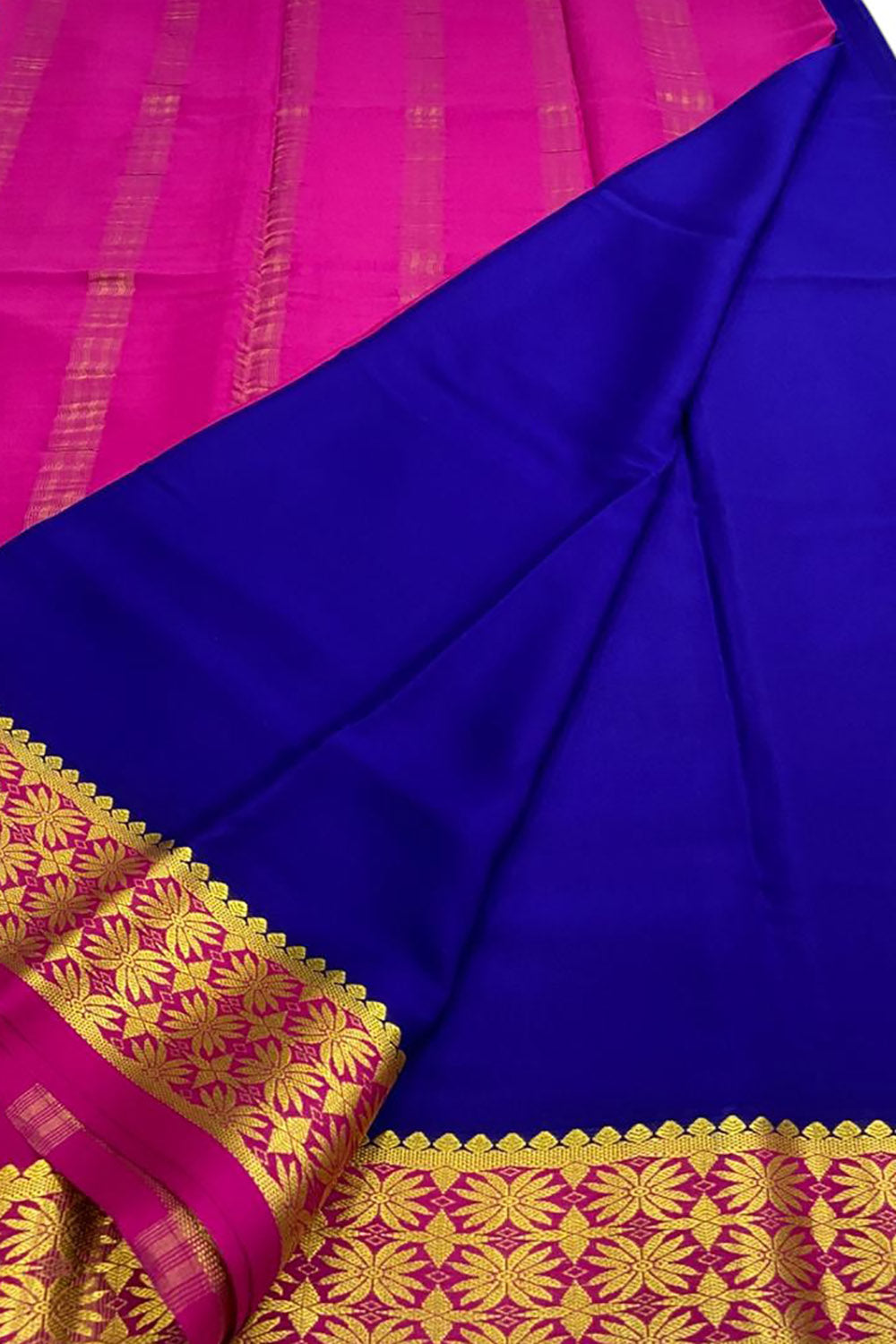 Blue Handloom Mysore Pure Crepe Silk Saree - Luxurion World