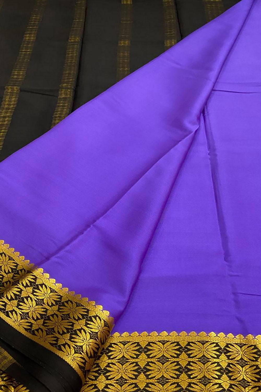 Purple Handloom Mysore Pure Crepe Silk Saree - Luxurion World