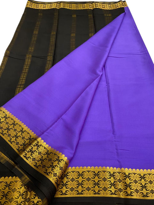 Purple Handloom Mysore Pure Crepe Silk Saree - Luxurion World
