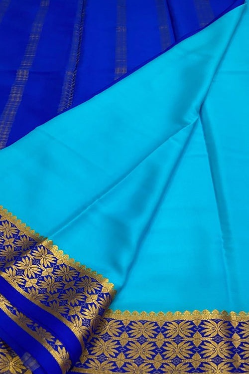 Blue Handloom Mysore Pure Crepe Silk Saree - Luxurion World