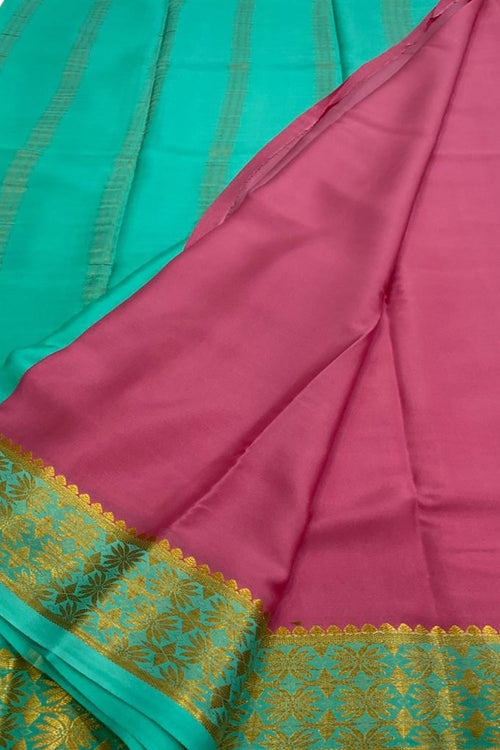 Pink Handloom Mysore Pure Crepe Silk Saree - Luxurion World
