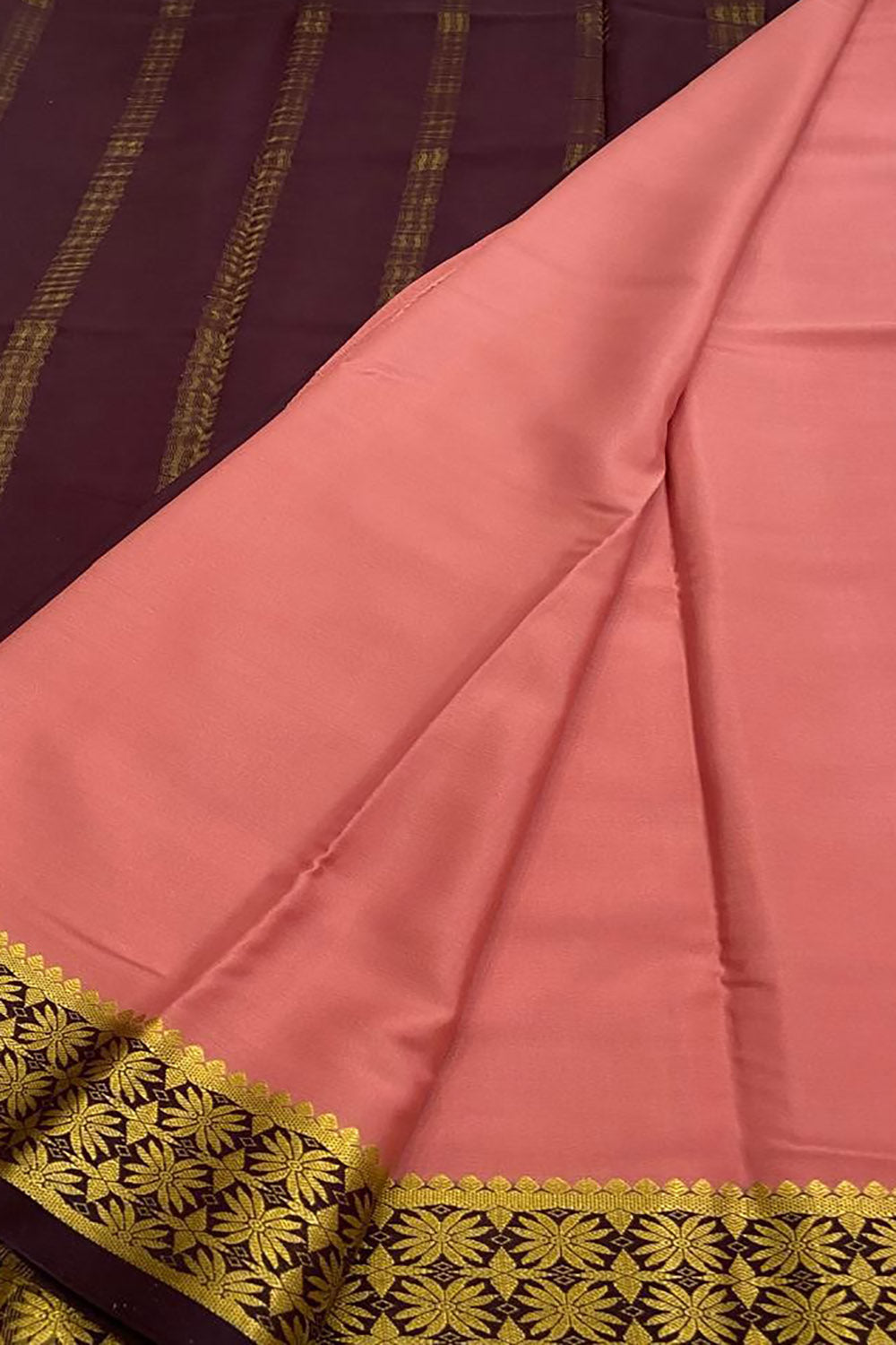 Pink Handloom Mysore Pure Crepe Silk Saree - Luxurion World