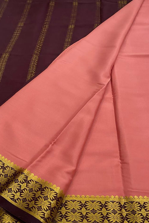 Pink Handloom Mysore Pure Crepe Silk Saree - Luxurion World