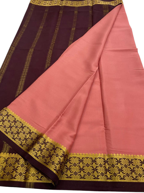 Pink Handloom Mysore Pure Crepe Silk Saree - Luxurion World