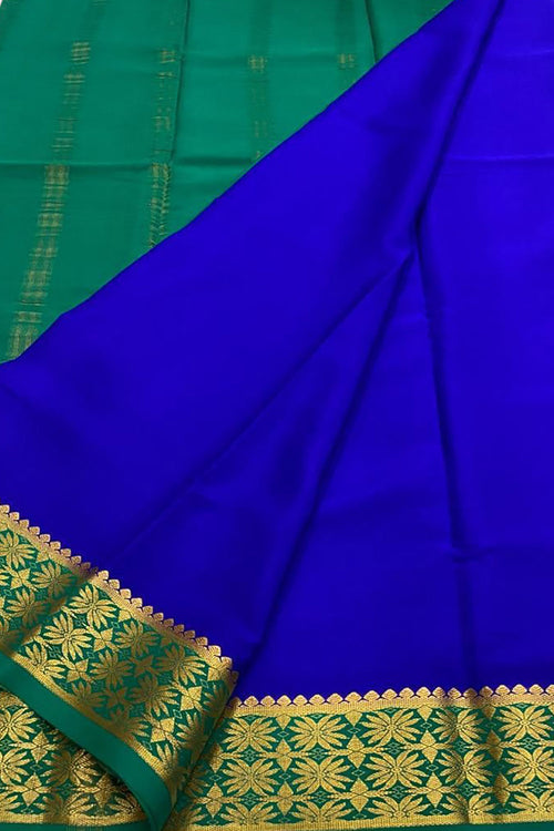 Blue Handloom Mysore Pure Crepe Silk Saree - Luxurion World