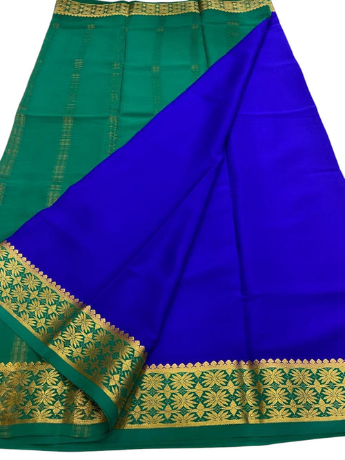 Blue Handloom Mysore Pure Crepe Silk Saree - Luxurion World