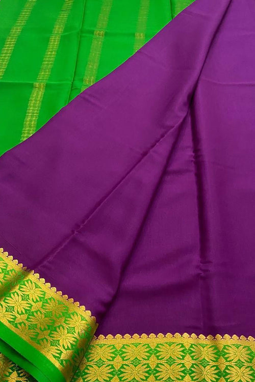 Purple Handloom Mysore Pure Crepe Silk Saree - Luxurion World