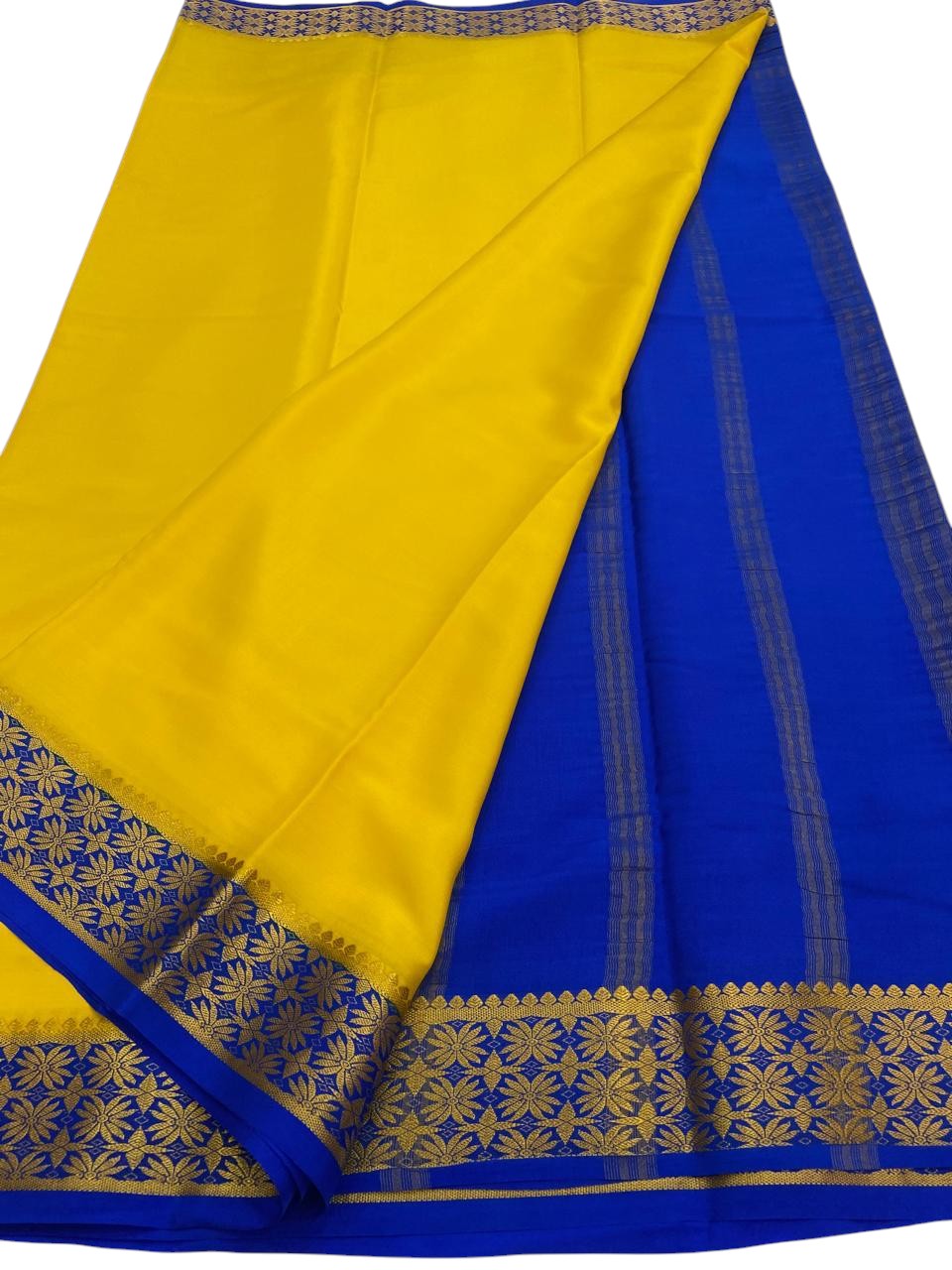 Blue Handloom Mysore Pure Crepe Silk Saree - Luxurion World