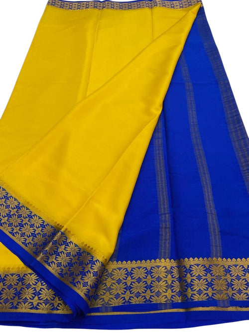 Blue Handloom Mysore Pure Crepe Silk Saree - Luxurion World