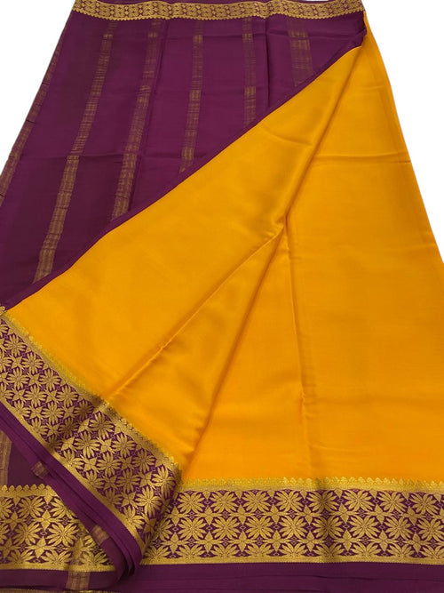 Yellow Handloom Mysore Pure Crepe Silk Saree - Luxurion World
