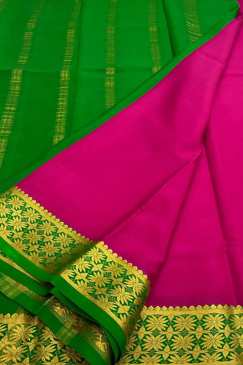 Pink Handloom Mysore Pure Crepe Silk Saree - Luxurion World