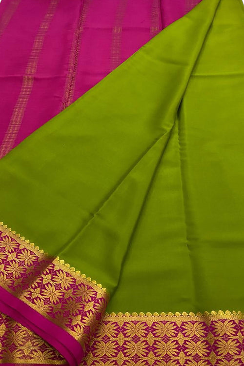Green Handloom Mysore Pure Crepe Silk Saree - Luxurion World