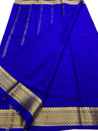 Blue Handloom Mysore Pure Crepe Silk Saree - Luxurion World