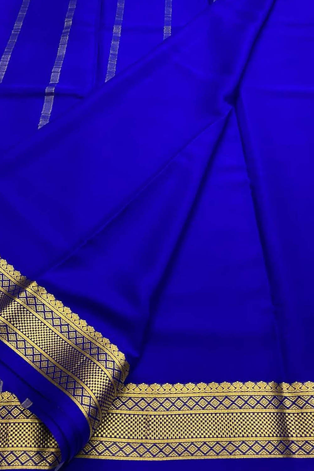 Blue Handloom Mysore Pure Crepe Silk Saree - Luxurion World