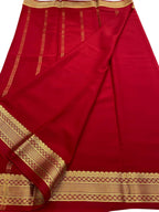 Red Handloom Mysore Pure Crepe Silk Saree - Luxurion World