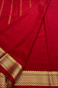 Red Handloom Mysore Pure Crepe Silk Saree - Luxurion World