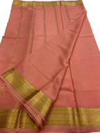 Peach Handloom Mysore Pure Crepe Silk Saree - Luxurion World
