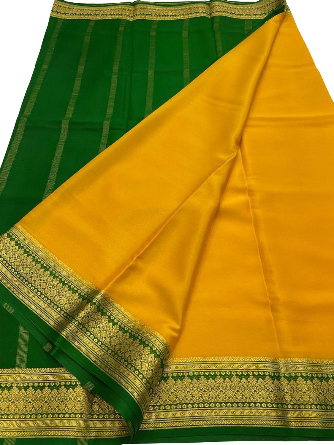 Yellow Handloom Mysore Pure Crepe Silk Saree - Luxurion World