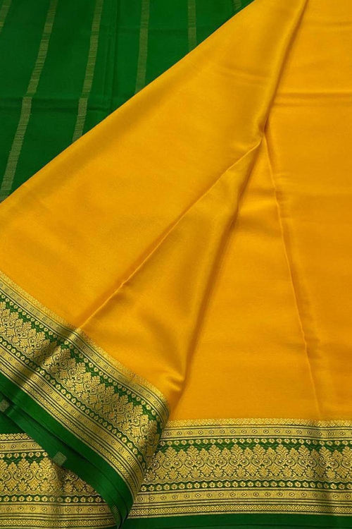 Yellow Handloom Mysore Pure Crepe Silk Saree - Luxurion World