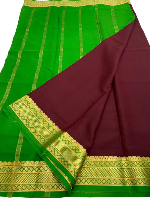 Maroon Handloom Mysore Pure Crepe Silk Saree - Luxurion World