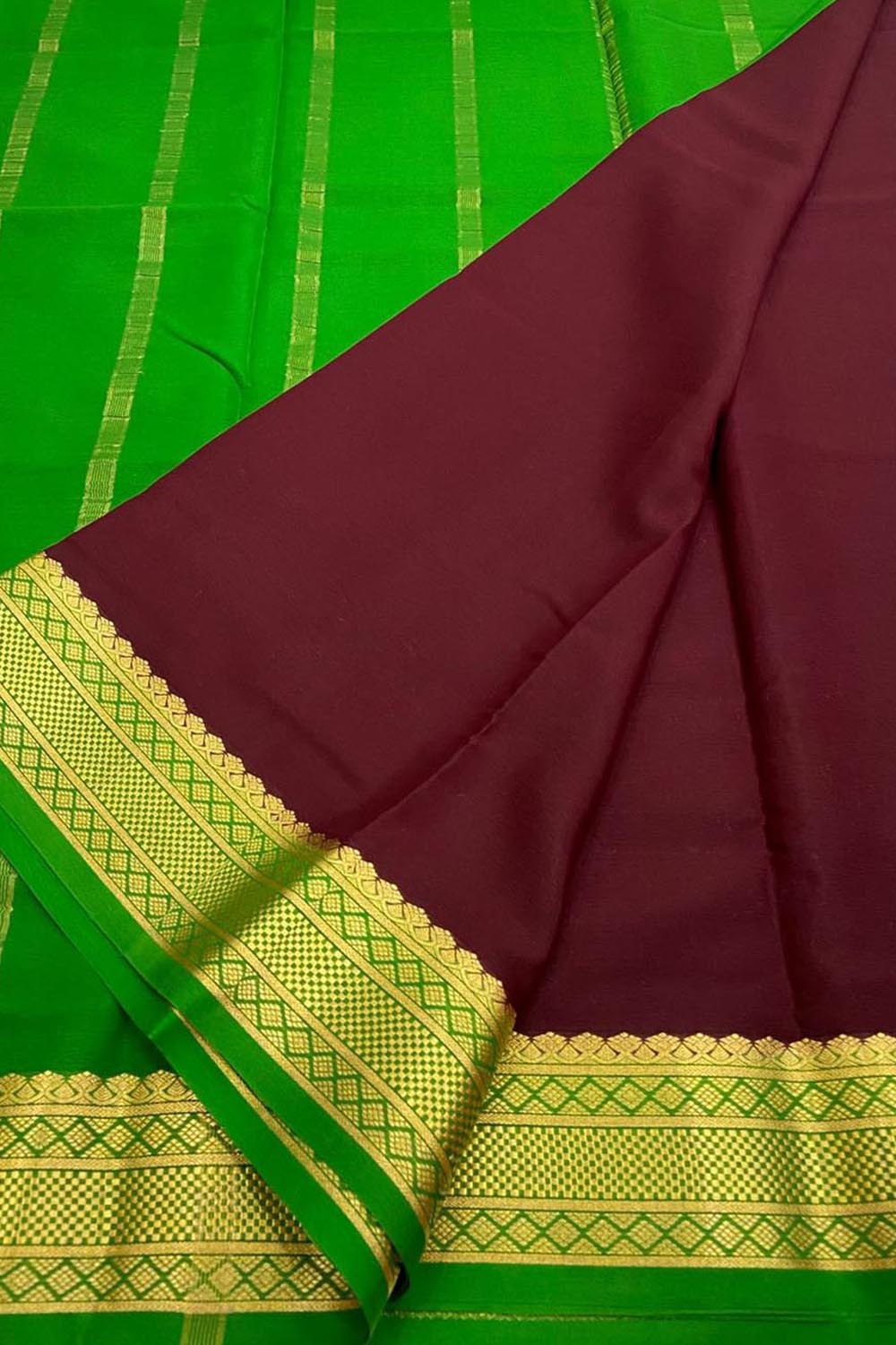 Maroon Handloom Mysore Pure Crepe Silk Saree - Luxurion World