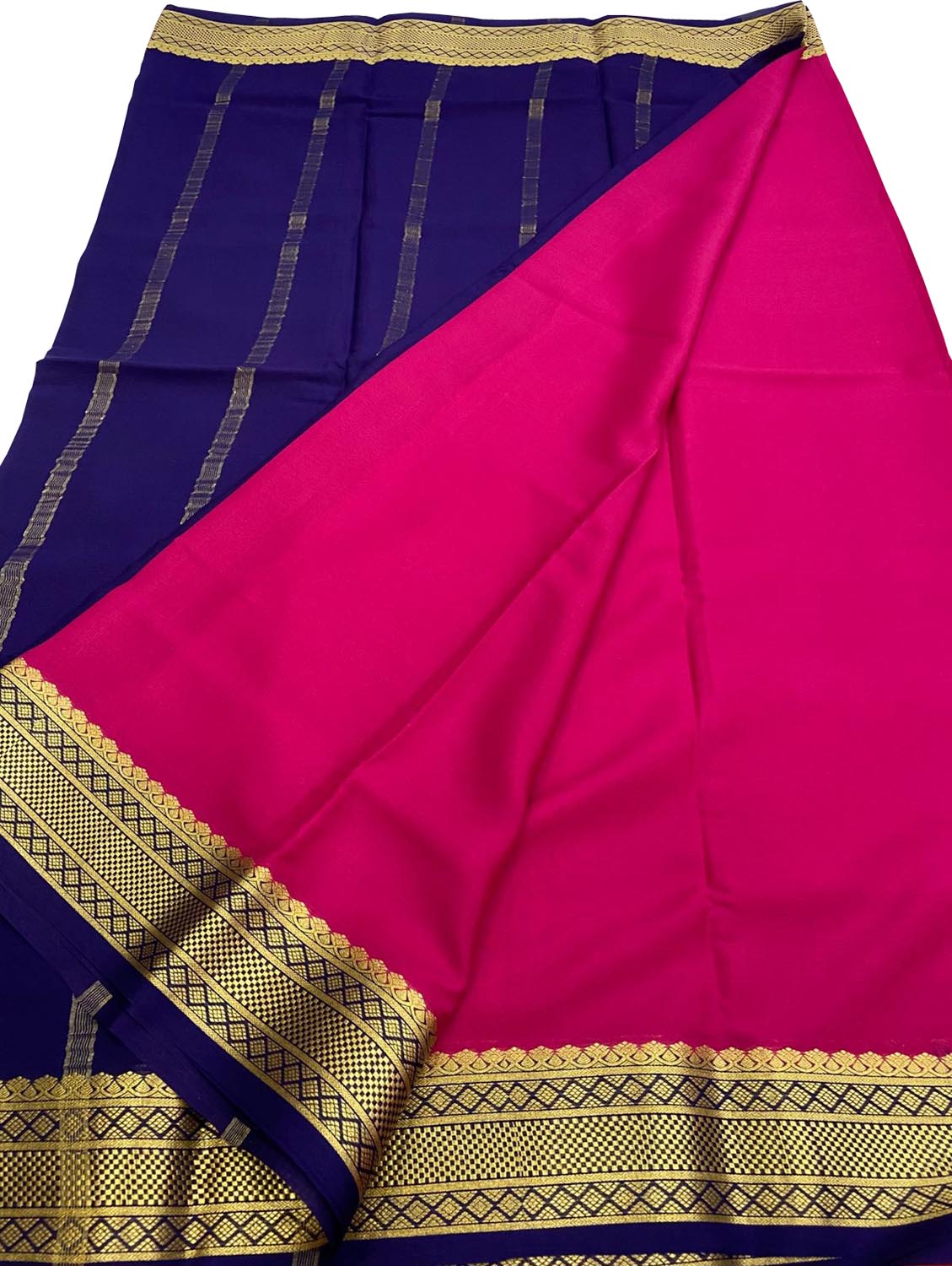 Pink Handloom Mysore Pure Crepe Silk Saree - Luxurion World