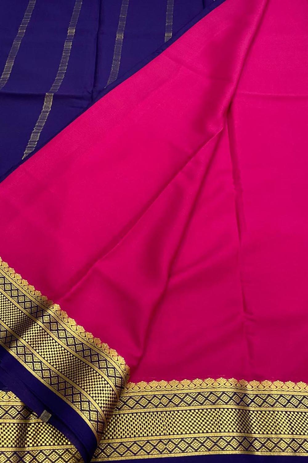 Pink Handloom Mysore Pure Crepe Silk Saree - Luxurion World