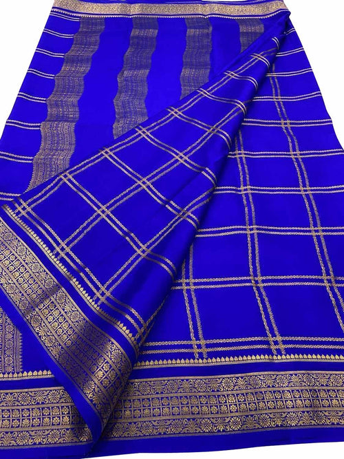 Blue Handloom Mysore Pure Crepe Silk Saree