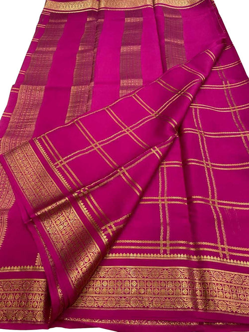 Pink Handloom Mysore Pure Crepe Silk Saree