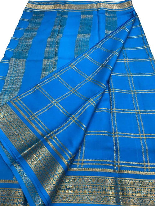 Blue Handloom Mysore Pure Crepe Silk Saree