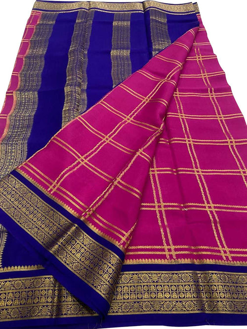 Pink Handloom Mysore Pure Crepe Silk Saree