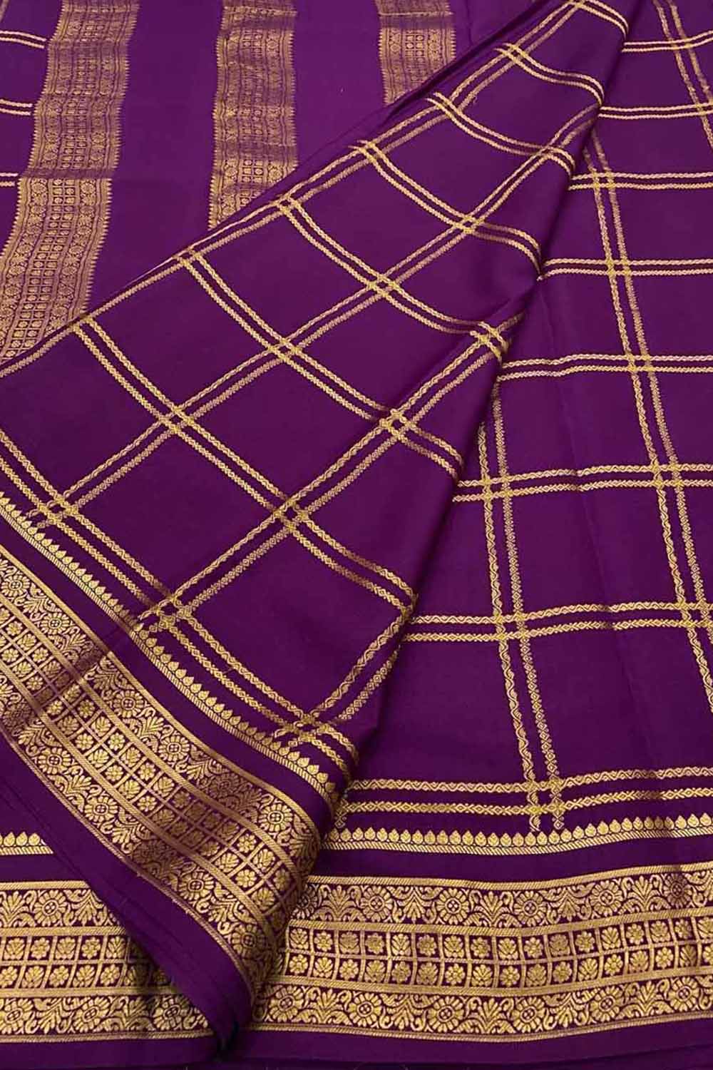 Purple Handloom Mysore Pure Crepe Silk Saree