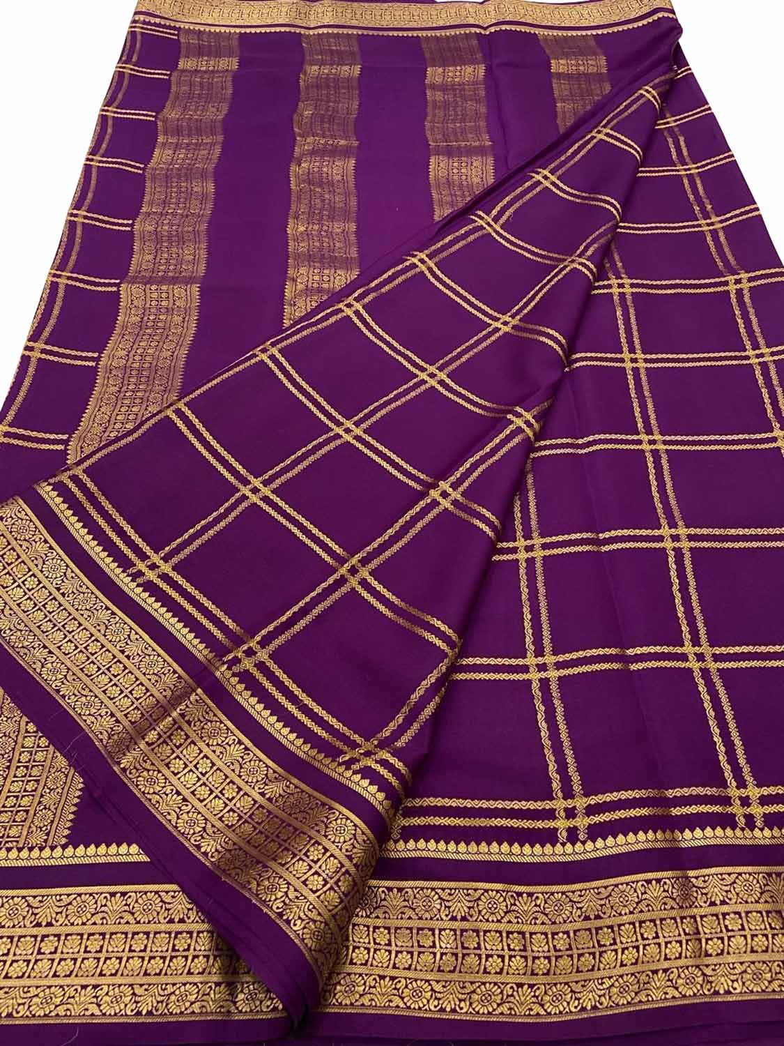 Purple Handloom Mysore Pure Crepe Silk Saree