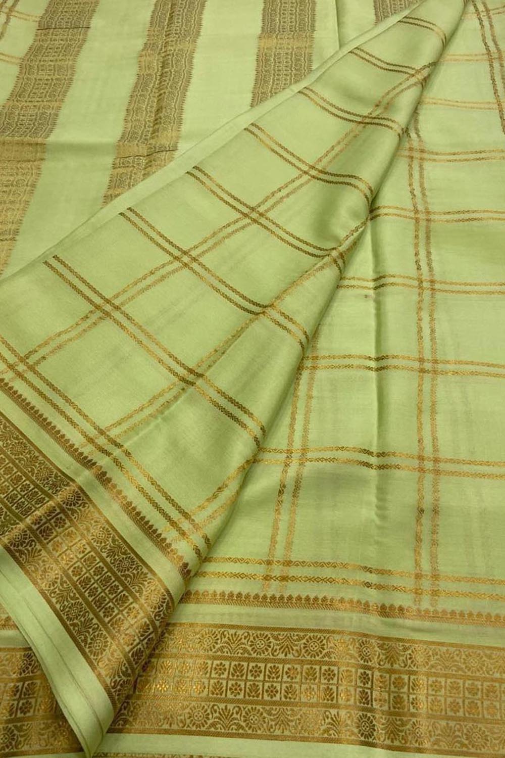 Green Handloom Mysore Pure Crepe Silk Saree