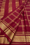 Red Handloom Mysore Pure Crepe Silk Saree