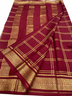 Red Handloom Mysore Pure Crepe Silk Saree