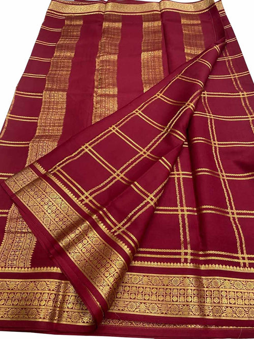 Red Handloom Mysore Pure Crepe Silk Saree