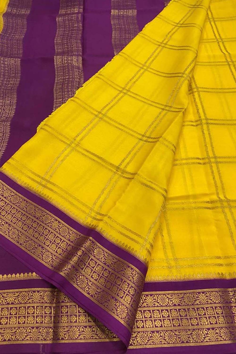 Yellow Handloom Mysore Pure Crepe Silk Saree