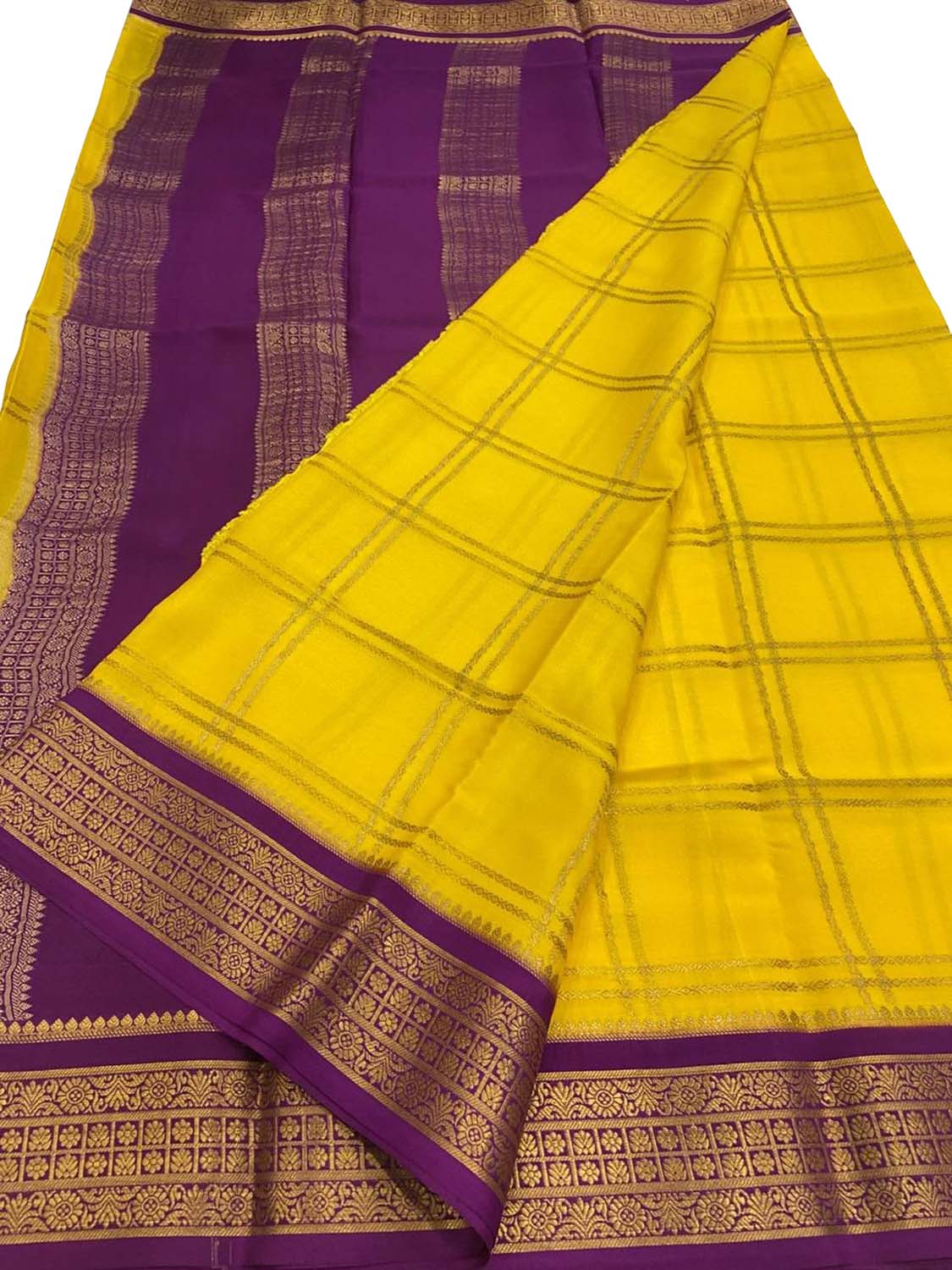 Yellow Handloom Mysore Pure Crepe Silk Saree