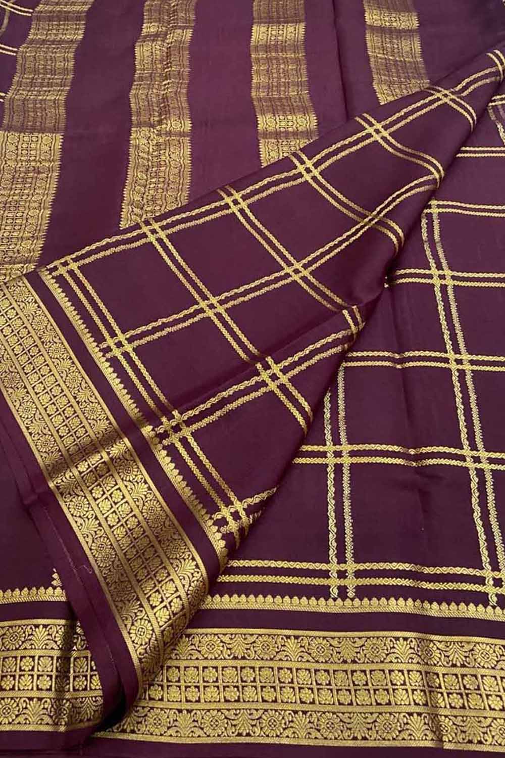 Maroon Handloom Mysore Pure Crepe Silk Saree