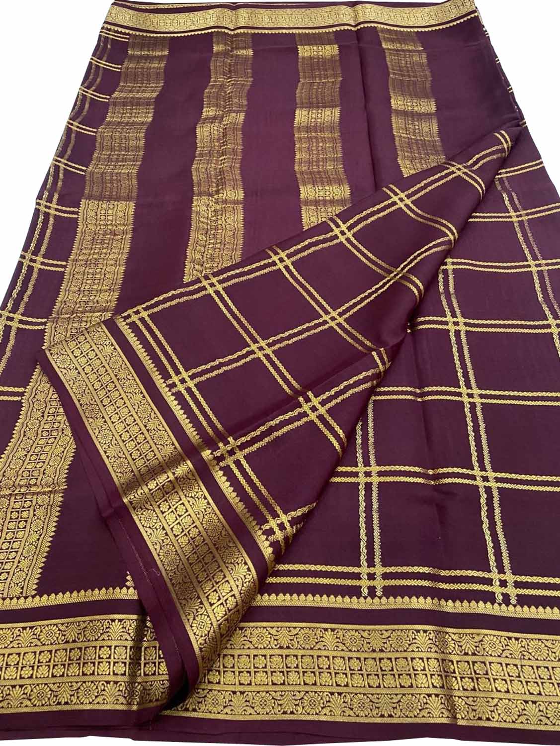 Maroon Handloom Mysore Pure Crepe Silk Saree