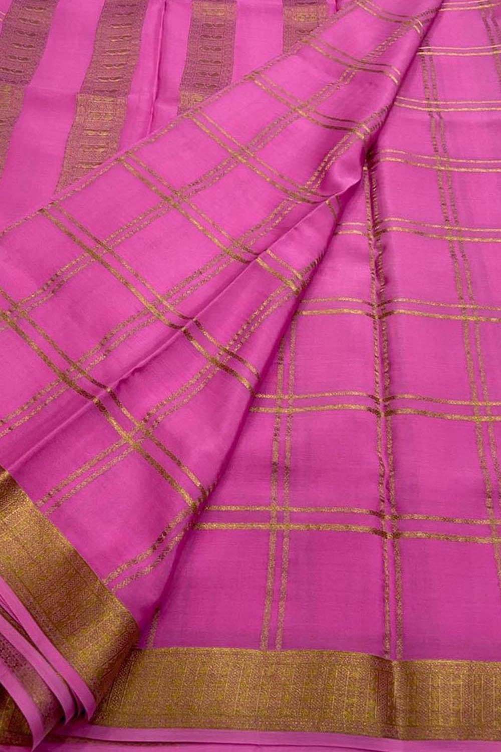 Pink Handloom Mysore Pure Crepe Silk Saree