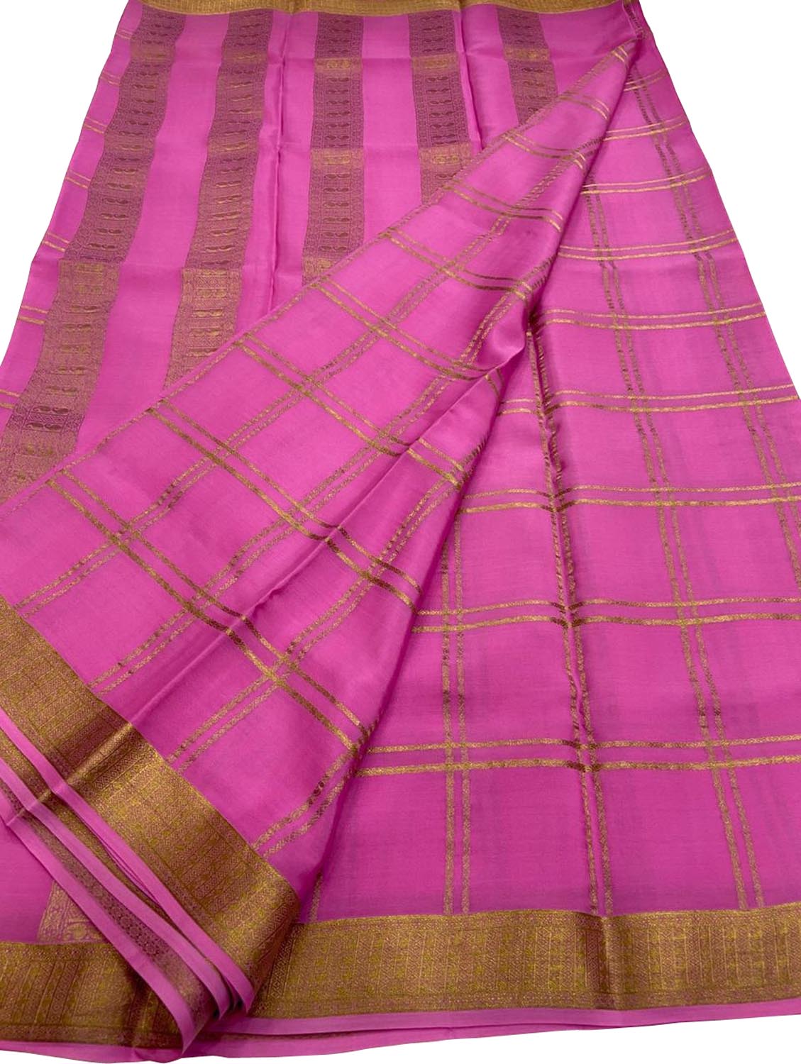 Pink Handloom Mysore Pure Crepe Silk Saree