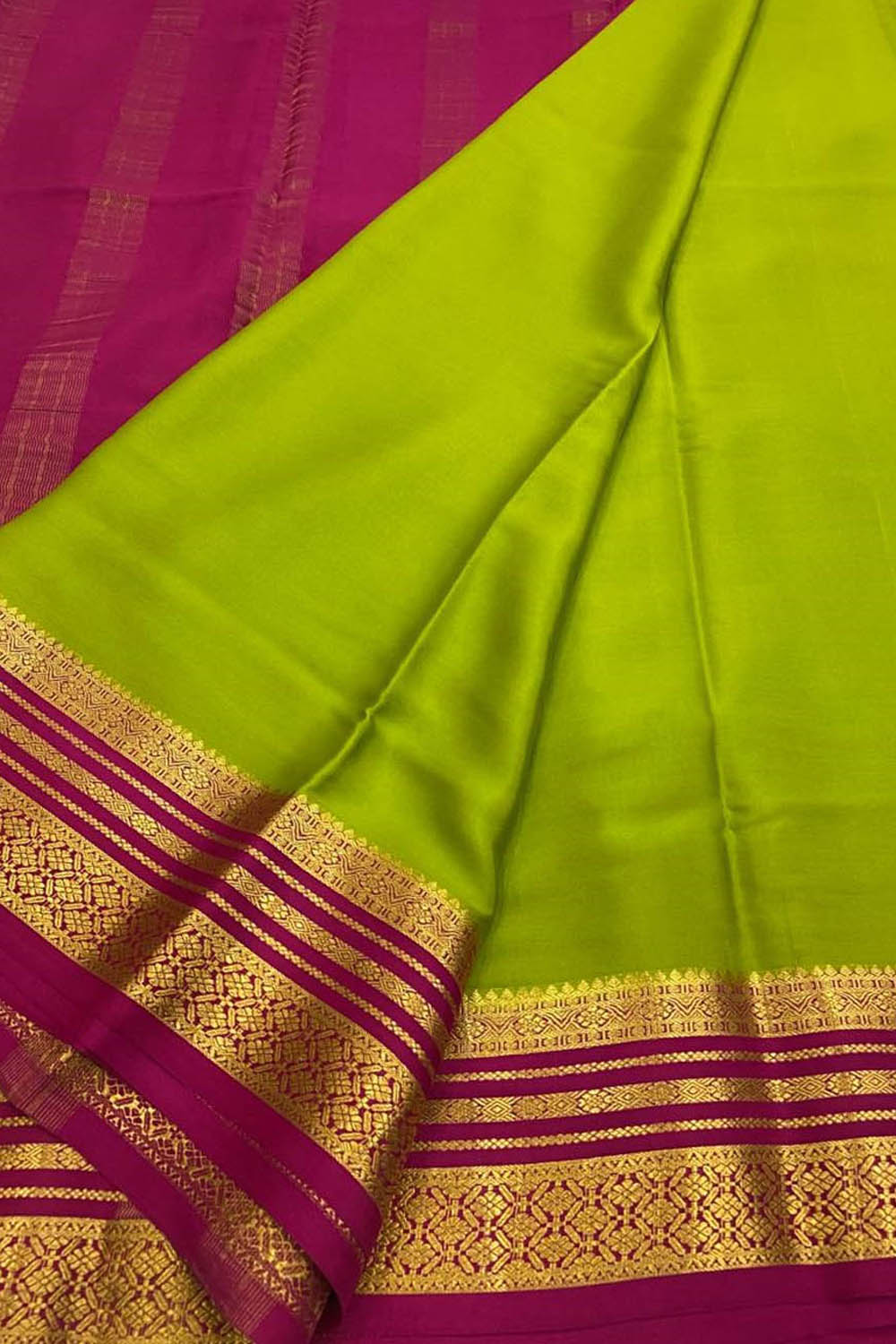 Green Handloom Mysore Pure Crepe Silk Saree