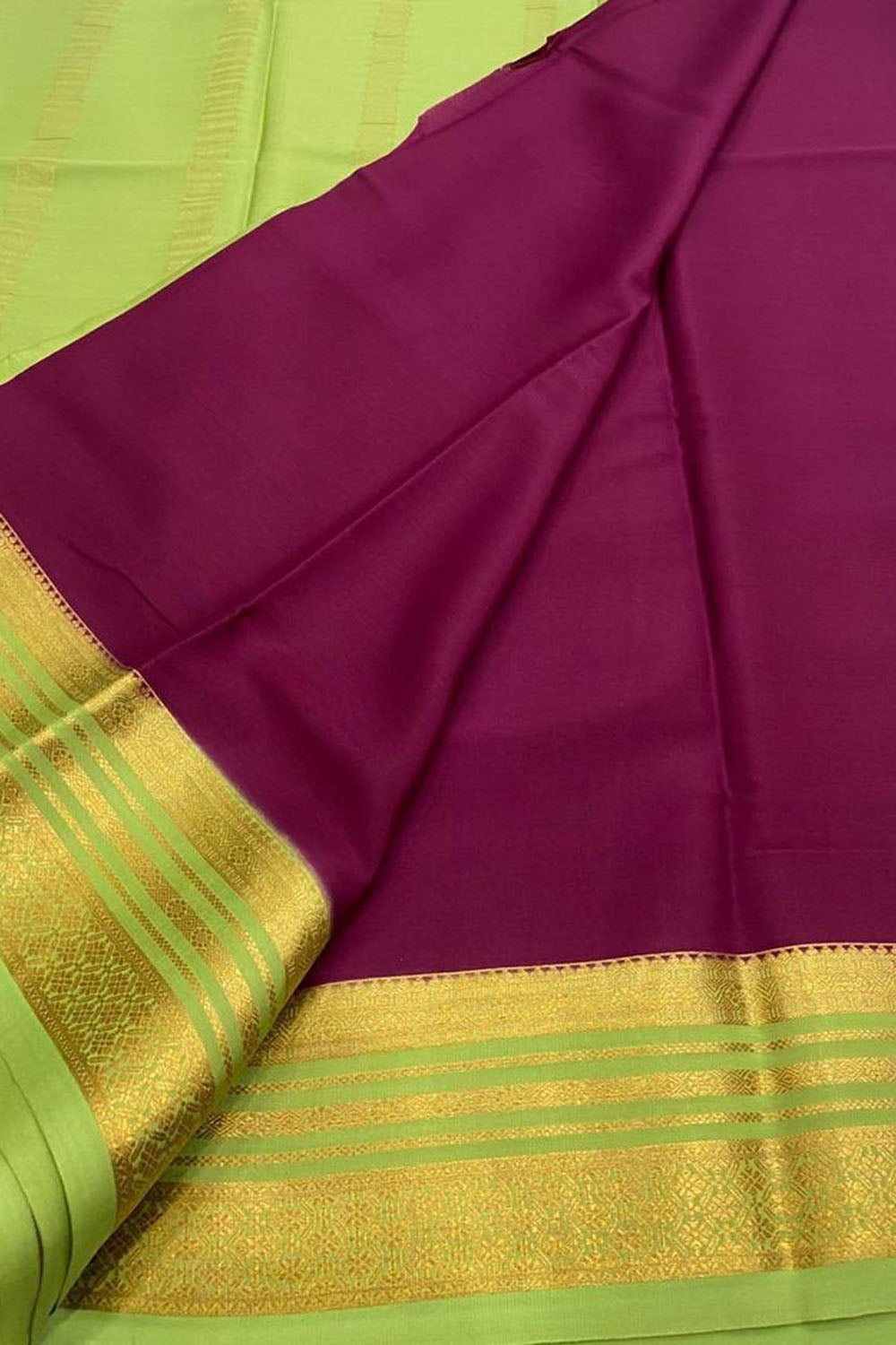 Purple Handloom Mysore Pure Crepe Silk Saree