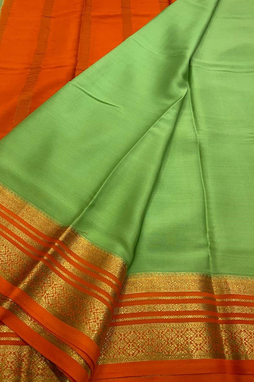 Green Handloom Mysore Pure Crepe Silk Saree